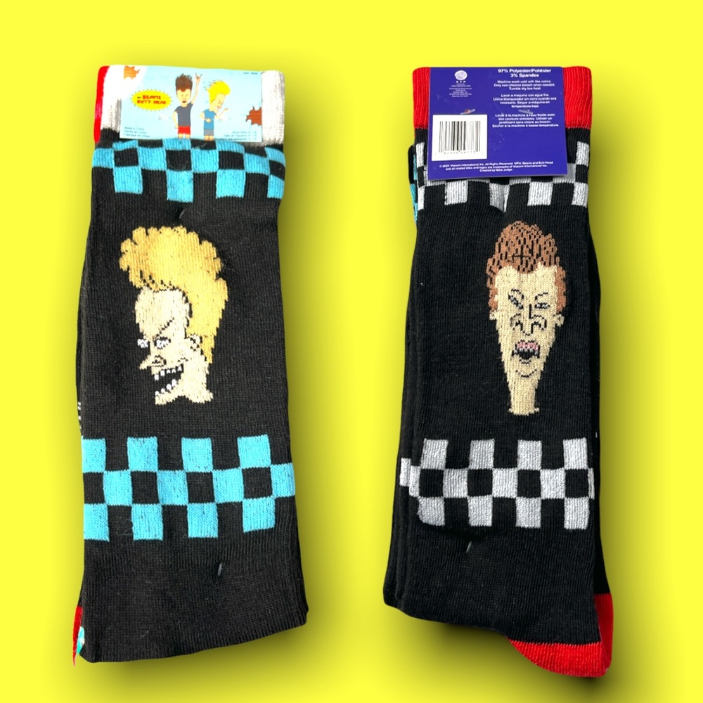 MTV BEAVIS AND BUTT-HEAD Stylish Socks 2 Pair Pack NWT - Picture 2 of 6